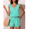 image:imageSummer Mae Ruffled Swim Romper One Piece Women Modest SwimsuitBlue Flower Clusters