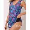 image:imageSummer Mae Ruffled Swim Romper One Piece Women Modest SwimsuitPurple Leaf Shadows
