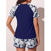 image:imageSummer Mae Womens Modest Tankini Swimsuits Short Sleeve Shirt with ShortsMonstera Leaf Silhouette