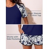 image:imageSummer Mae Womens Modest Tankini Swimsuits Short Sleeve Shirt with ShortsMonstera Leaf Silhouette