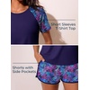image:imageSummer Mae Womens Modest Tankini Swimsuits Short Sleeve Shirt with ShortsPurple Leaf