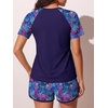 image:imageSummer Mae Womens Modest Tankini Swimsuits Short Sleeve Shirt with ShortsPurple Leaf