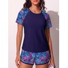 image:imageSummer Mae Womens Modest Tankini Swimsuits Short Sleeve Shirt with ShortsPurple Leaf