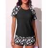 image:imageSummer Mae Womens Modest Tankini Swimsuits Short Sleeve Shirt with ShortsWhite Flowers