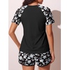image:imageSummer Mae Womens Modest Tankini Swimsuits Short Sleeve Shirt with ShortsWhite Flowers