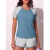 image:imageSummer Mae Womens Modest Tankini Swimsuits Short Sleeve Shirt with ShortsWhite Verticals