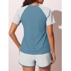 image:imageSummer Mae Womens Modest Tankini Swimsuits Short Sleeve Shirt with ShortsWhite Verticals
