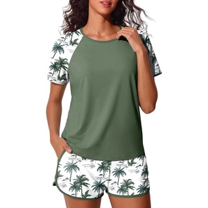 image:imageSummer Mae Womens Modest Tankini Swimsuits Short Sleeve Shirt with ShortsGreen Shadow