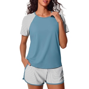 image:imageSummer Mae Womens Modest Tankini Swimsuits Short Sleeve Shirt with ShortsWhite Verticals