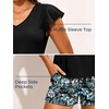 image:imageSummer Mae Womens Tankini Swimsuits with Shorts Flowy Sleeve Bathing SuitsBlack Floral Sketch