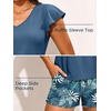 image:imageSummer Mae Womens Tankini Swimsuits with Shorts Flowy Sleeve Bathing SuitsTropical Leaves