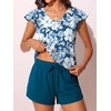 image:imageSummer Mae Womens Tankini Swimsuits with Shorts Flowy Sleeve Bathing SuitsWhite Floral