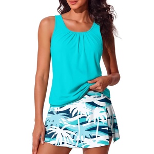image:imageSummer Mae Blouson Tankini Swimsuits for Women Skirted Bathing Suit 2026Coconut Tree on the Sea