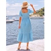 image:imageSummer Mae Smocked Maternity Dress Puff Sleeve Baby Shower Casual OutfitBlue Gingham