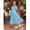 image:imageSummer Mae Smocked Maternity Dress Puff Sleeve Baby Shower Casual OutfitBlue Gingham
