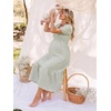 image:imageSummer Mae Smocked Maternity Dress Puff Sleeve Baby Shower Casual OutfitLight Green Gingham