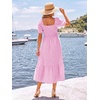 image:imageSummer Mae Smocked Maternity Dress Puff Sleeve Baby Shower Casual OutfitPink Gingham