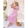 image:imageSummer Mae Smocked Maternity Dress Puff Sleeve Baby Shower Casual OutfitPink Gingham