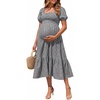 image:imageSummer Mae Smocked Maternity Dress Puff Sleeve Baby Shower Casual OutfitBlack Gingham